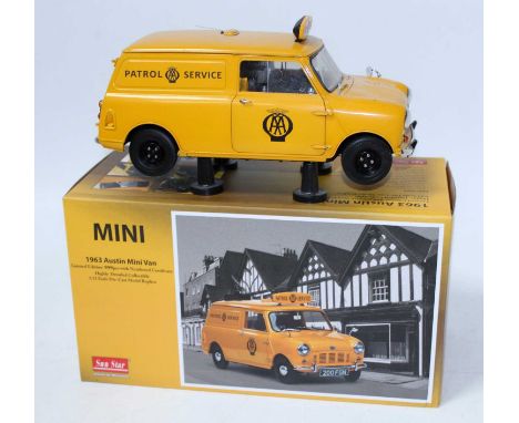 A Sunstar limited edition 1/999 released 1/12 scale model of an AA patrol service 1963 Austin minivan (missing one wing mirro