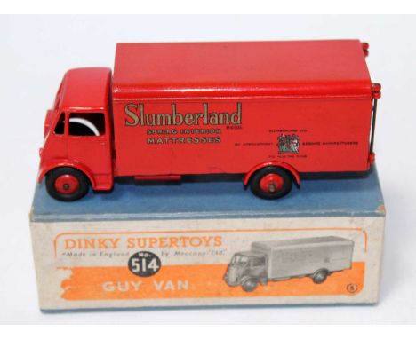 A Dinky Toys No. 514 Slumberland Mattresses guy delivery van comprising red body with matching hubs and Slumberland Mattresse
