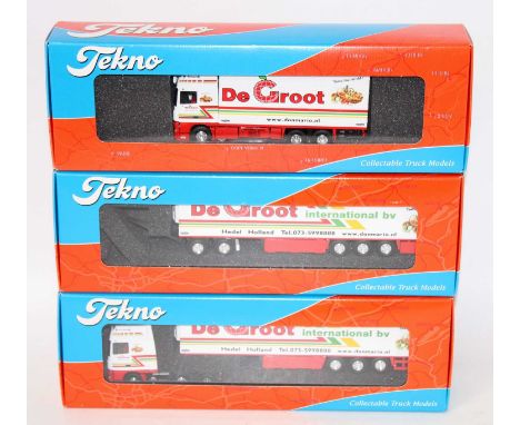 A Tekno 1/50 scale De Groot road transport diecast group to include a DAF XF 95 Superspace cab road train box set comprising 