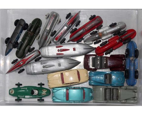 A Dinky Toys race car saloon and open topped sports car diecast group, 17 various examples to include an Alvis open topped sa