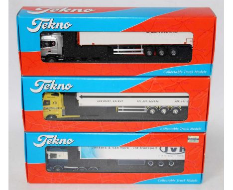 A Tekno 1/50 scale road transport diecast group to include an Iggy Madden Volvo F12 460 tractor unit with refrigerated traile