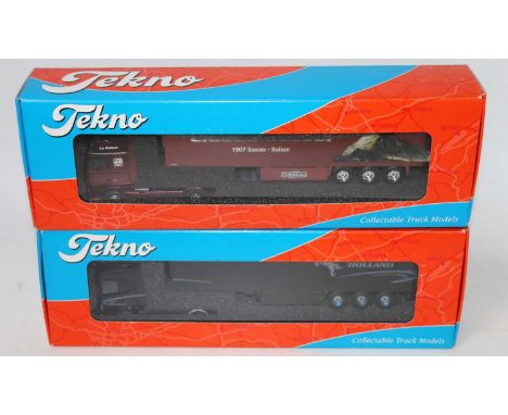 A Tekno 1/50 scale boxed road transport diecast group, two examples to include a Claude Cessel Volvo F16/610 tractor unit wit