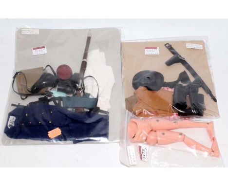 A collection of various loose Action Man clothing and accessories to include French Foreign Legion 2nd issue, Cowboy Scout, a