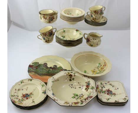 A Royal Doulton 'Kew' pattern part tea/dinner service, also a further Royal Doulton cottage scene collectors' plate and furth
