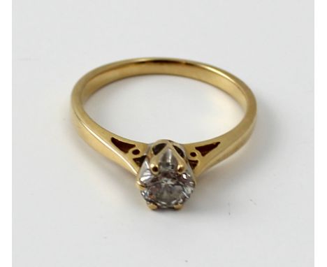 An 18ct yellow gold and diamond solitaire ring, the round brilliant cut stone approx 0.25ct, size L, approx 2.9g.