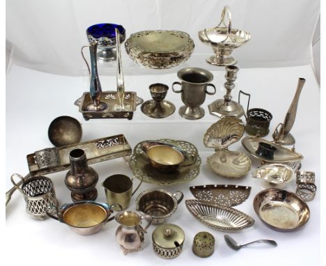 A quantity of silver-plated items to include a large serving ladle, candlesticks etc.