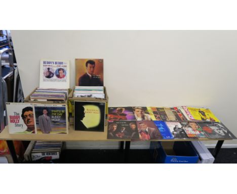Two boxes of vinyl LP records all in very good condition including Buddy Holly Coral LVA 9212, AH3, LVA 9127, LVA 9085, Eddie