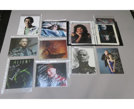 Horror film actor signed photos in one folder some with certificates many obtained at Showmasters conventions, including Robe