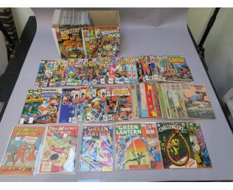 Large collection of comic books in one long box titles include; Marvel Family #23 &amp; 24, Green Lantern #28, 36 &amp; 52, F
