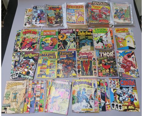 Box of vintage and modern US &amp; UK Marvel &amp; DC comics including UK Title "Terrific" Nos 1 thru 5 (no free gift), 7, 9,