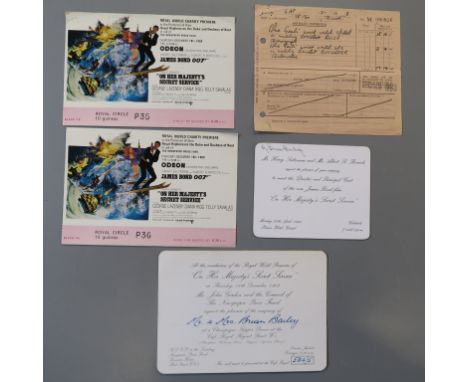 JAMES BOND 007 : On Her Majesty's Secret Service tickets and receipt from Mr Brian Bailey who worked with Cubby Broccoli - a 