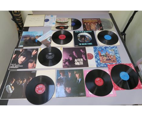 The Rolling Stones Ten LP vinyl records including mono LK4605 unboxed Decca label, LK4661 No 2, LK 4786 Aftermath, LK 4852 Be