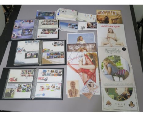 A large collection of Royal Mail first day covers including David Bowie, Pink Floyd, The Beatles, Doctor Who, Star Wars, Jame