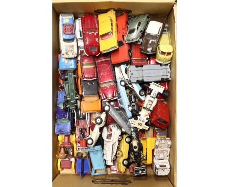 A tray containing loose and playworn mostly Corgi toys diecast to include No. 218 Aston Martin DB4, Ford Thunderbird and othe