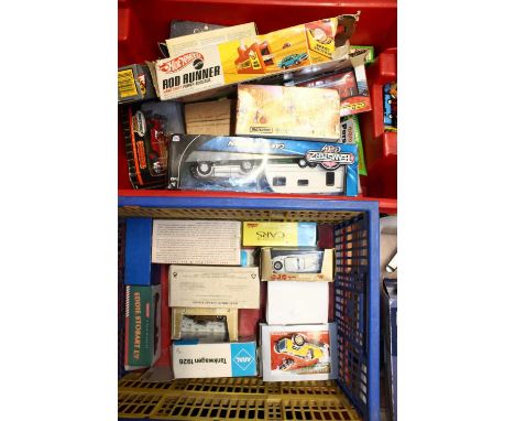 Two boxes containing boxed mostly modern issue diecast to include Team Masters City Car and Caravan, Matchbox collectables 19