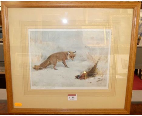 Archibald Thorburn (1860-1935) - Fox and Pheasant, lithograph, signed in pencil to the margin, 18 x 25cm