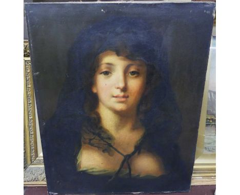Attributed to Jean Baptiste Greuze (1725-1805) - Bust portrait of Olivia, oil on canvas, signed with monogram lower left and 