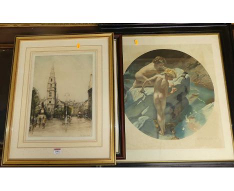 Cecil Tatton Winter (1895-1054) after Edward King colour etching, 37 x 27.5cm; Daphne Baxter - Spaniels, pencil drawing; and 