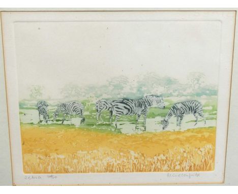 Anne Lon****  - Giraffe, lithograph, signed, titled and numbered 20/50 in pencil to the margin, 25 x 25cm; together with four