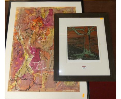 Owen Clark - Untitled lithograph, signed and numbered 1/4 in pencil to the margin, 29 x 25cm; together with an untitled conte