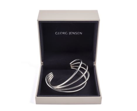 Allan Scharff (b.1945) for Georg Jensen 'Alliance' silver bangle, stamped and marked 925, 8cm across overall, complete with o