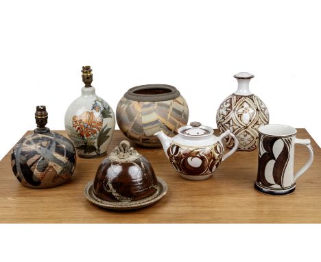 Collection of studio ceramicsto include: Edgar Campden for Aldermaston pottery lamp base and teapot, an Aldermaston Pottery t