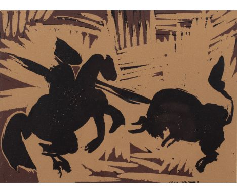 Pablo Picasso (1881-1973)'Goading the bull, lithograph, unsigned, 18.5cm x 24.5cm and another by the same artist 'Picador ent