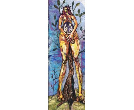 Karen Woods (Contemporary) 'Mothers Love', mixed media and embroidery, signed and titled in pencil to the mount, 51cm x 17cm 