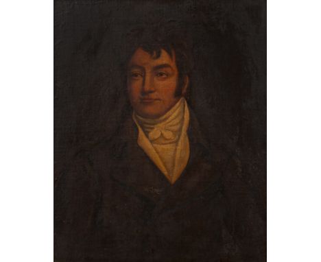 19th Century English School 'Portrait of a gentleman', oil on canvas, unsigned, 28.5cm x 23.5cm  Overall measurement includin