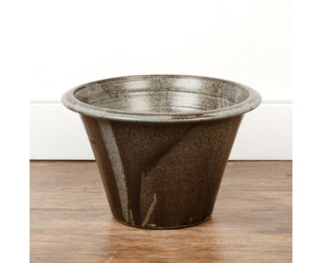 Made in Cley Collective Large planter, studio pottery with speckled glaze, marked to the base, 26cm high x 42cm across overal