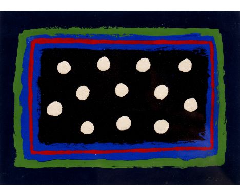 Brian Rice (b.1936) 'Red, blue and green border', gouache and mixed media on paper, titled and dated February 2009 to the rev