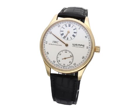 IWC. A limited edition gold regulator wristwatch, Ref. 5443, Portuguese, Special Edition Wempe Chronometer, No. 10/50, circa 