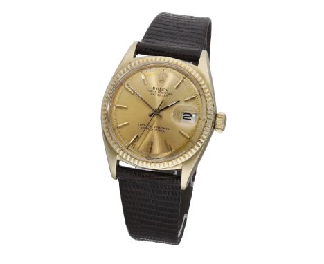 Rolex. A gold automatic wristwatch, Ref. 1601, Datejust, circa 1966. Movement: cal. 1560, automatic, 26 jewels. Dial: gilt, a