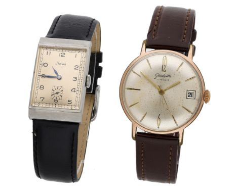Stowa & Glashütte. Two wristwatches, circa 1940 & 1960 . Movements: manual winding. Dials: 1st: two-tone gilt, Arabic numeral
