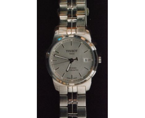 A gentleman's stainless steel Tissot 1853 PR 100 automatic wrist watch with batons and date facility to a silvered dial, no b
