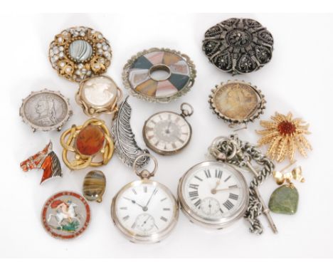A parcel lot of assorted costume and other jewellery to include bangle, brooches Victorian and Georgian crowns beads, three p