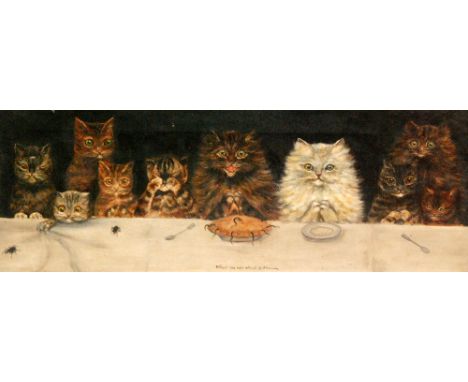 AFTER LOUIS WAIN (1860-1939) - 'For what we are about to receive', oil on canvas, framed, 20cm x 23cm 
