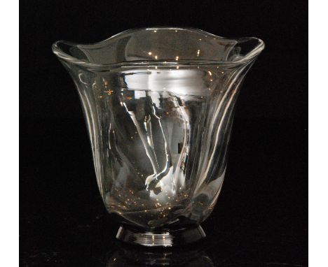 A 1930s Orrefors crystal glass bowl designed by Simon Gate, the black conical foot rising to the lobed flared bowl, engraved 