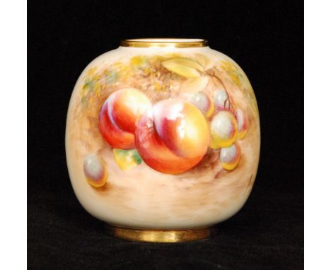 A Royal Worcester Fallen Fruits cache pot panel decorated by Rolands with peaches and white grapes, signed, black printed mar