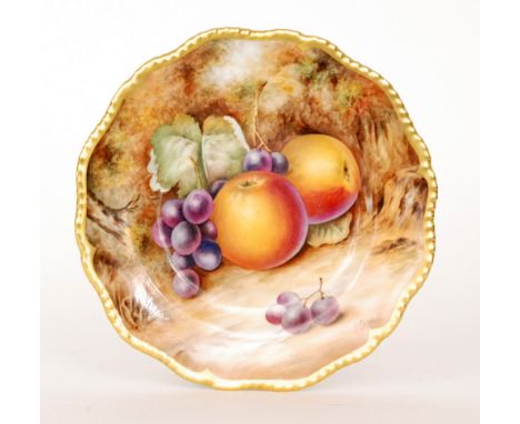 A Royal Worcester Fallen Fruit cabinet plate decorated by P. Stanley with hand painted apples and red grapes, signed, black p