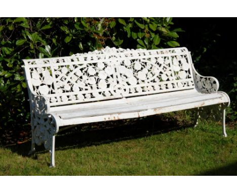 A 19th Century Coalbrookdale cast iron garden bench in the Nasturtium pattern, stamped C.B. Dale Co and numbered 195629 with 