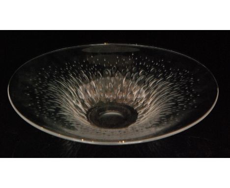 A 20th Century Orrefors clear crystal glass bowl by Edvin Ohrstrom, of wide flared form decorated with radial battuto style c