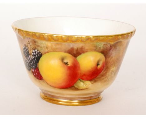 A Royal Worcester Fallen Fruits sugar bowl decorated in the round by J. Smith with hand painted apples and blackberries, sign