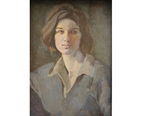 MODERN BRITISH SCHOOL (CIRCA 1960) - Portrait of a young lady, long bust length, oil on board, framed, 46cm x 32cm 