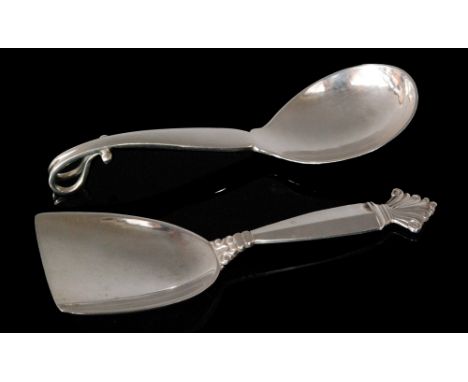 A Danish Sterling silver caddy spoon in the Acanthus pattern, 1915 - 1932 Jensen marks,  925S with import marks for London 19
