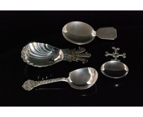 A modern hallmarked silver caddy spoon with fluted bowl below gilt Prince of Wales feathers, Sheffield 1989, Roberts and Belk