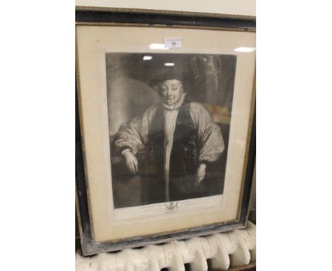 A FRAMED AND GLAZED MEZZOTINT PORTRAIT OF ARCHBISHOP LAUD