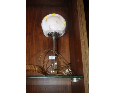 A ART DECO STYLE LAMP WITH MOTTLED GLASS SHADE