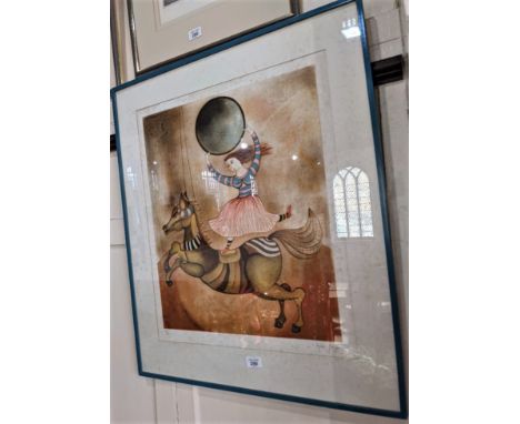 Maia Berger, female circus performer on a horse, colour lithograph, numbered 202 / 250 and signed in pencil, verso inscribed,