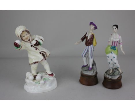 A Royal Worcester porcelain figure 'December' of a child playing with snowballs modelled by F G Doughty, 16cm high, together 